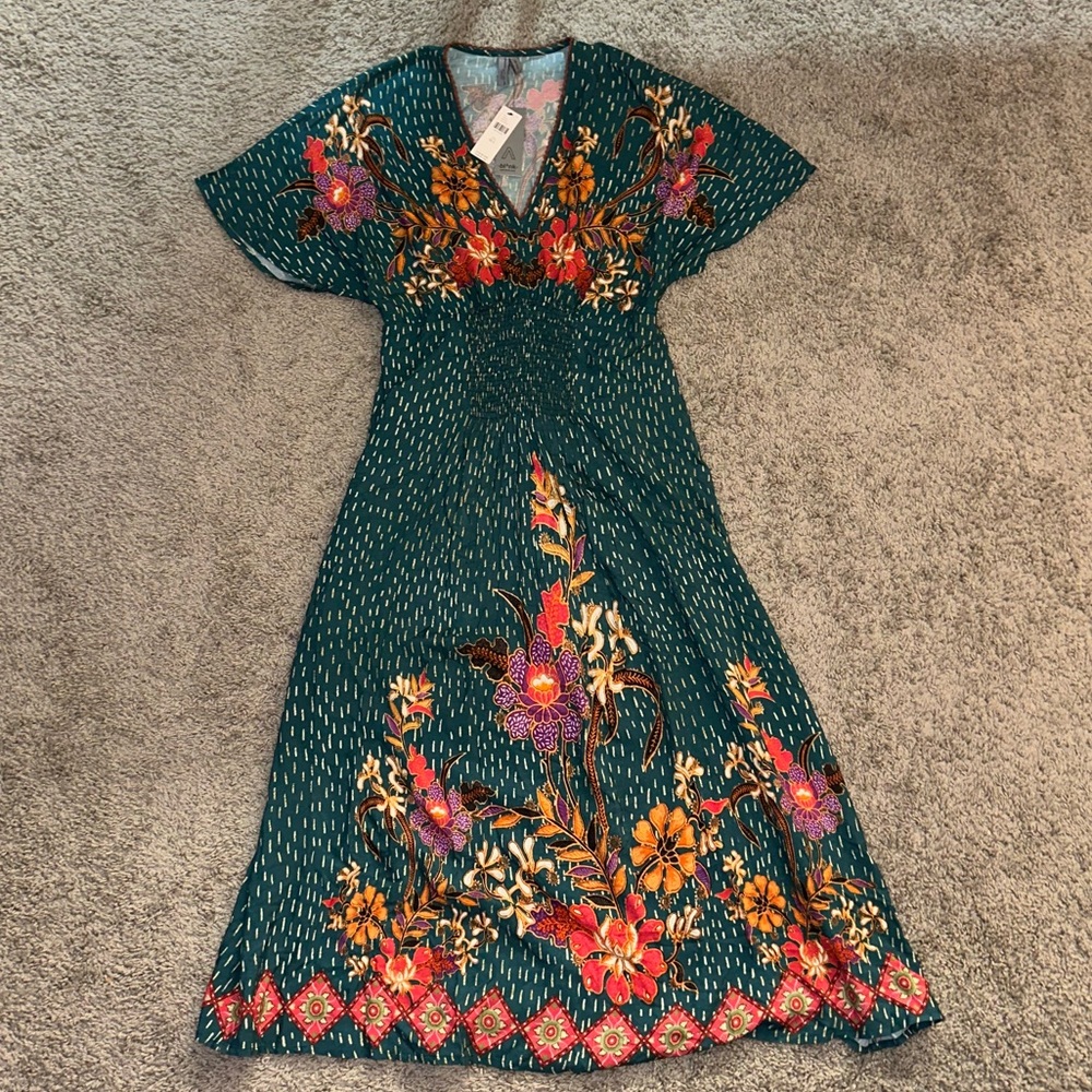 Anthropologie Teal Floral Maxi Dress